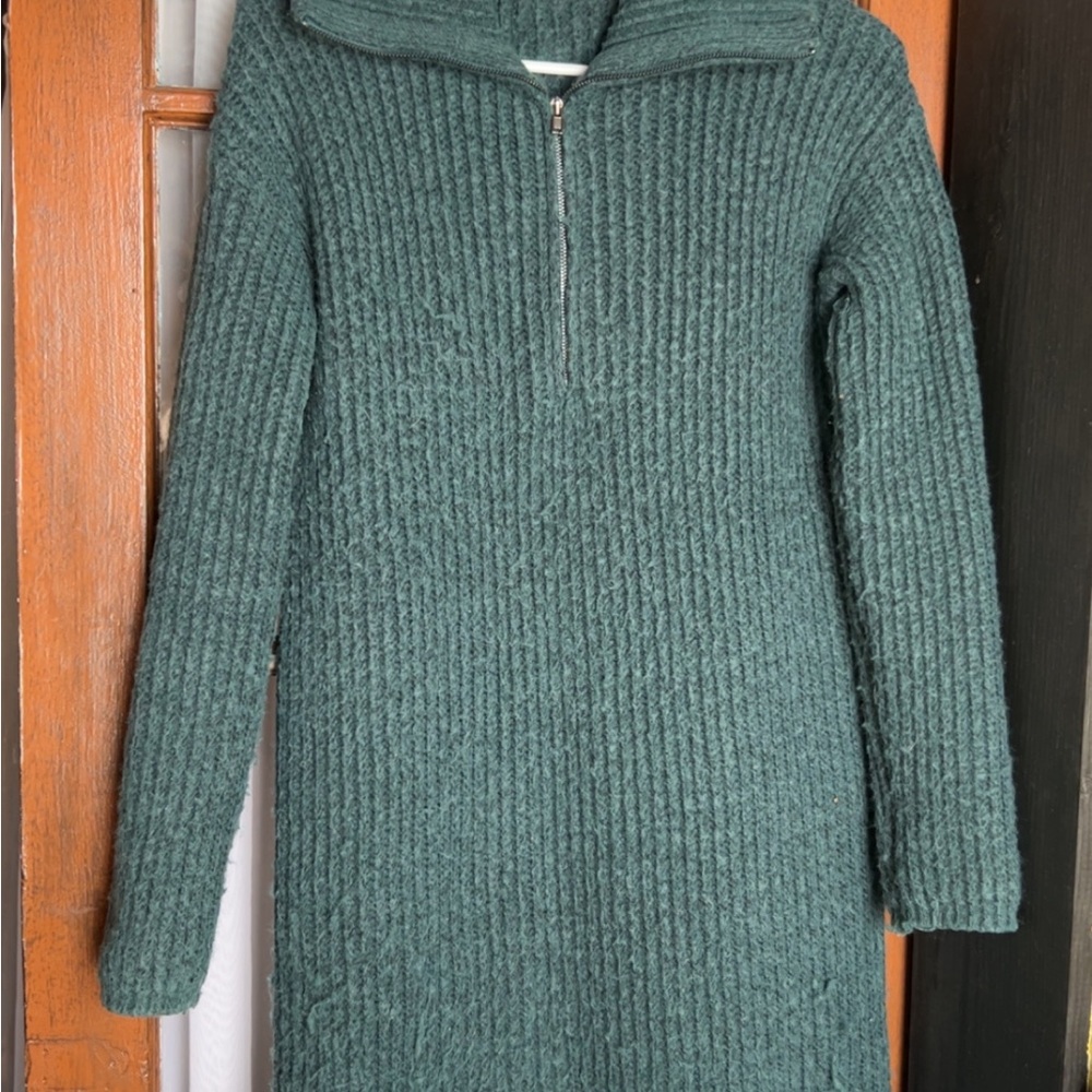 SO Teal Ribbed Half-Zip Sweater Dress